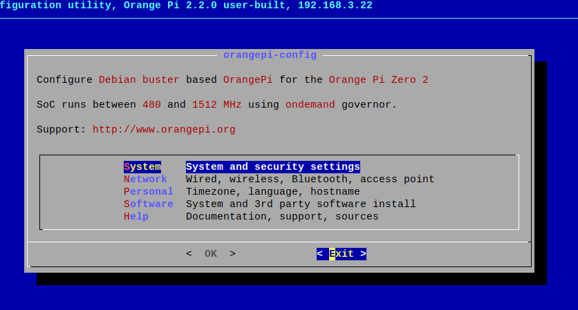 واجهة orangepi-config